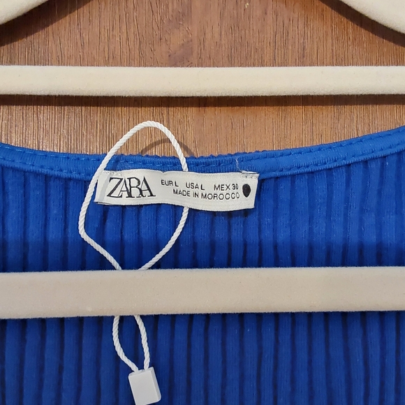 Zara Blue Ribbed Button Front Tank Midi Dress - Picture 5 of 8